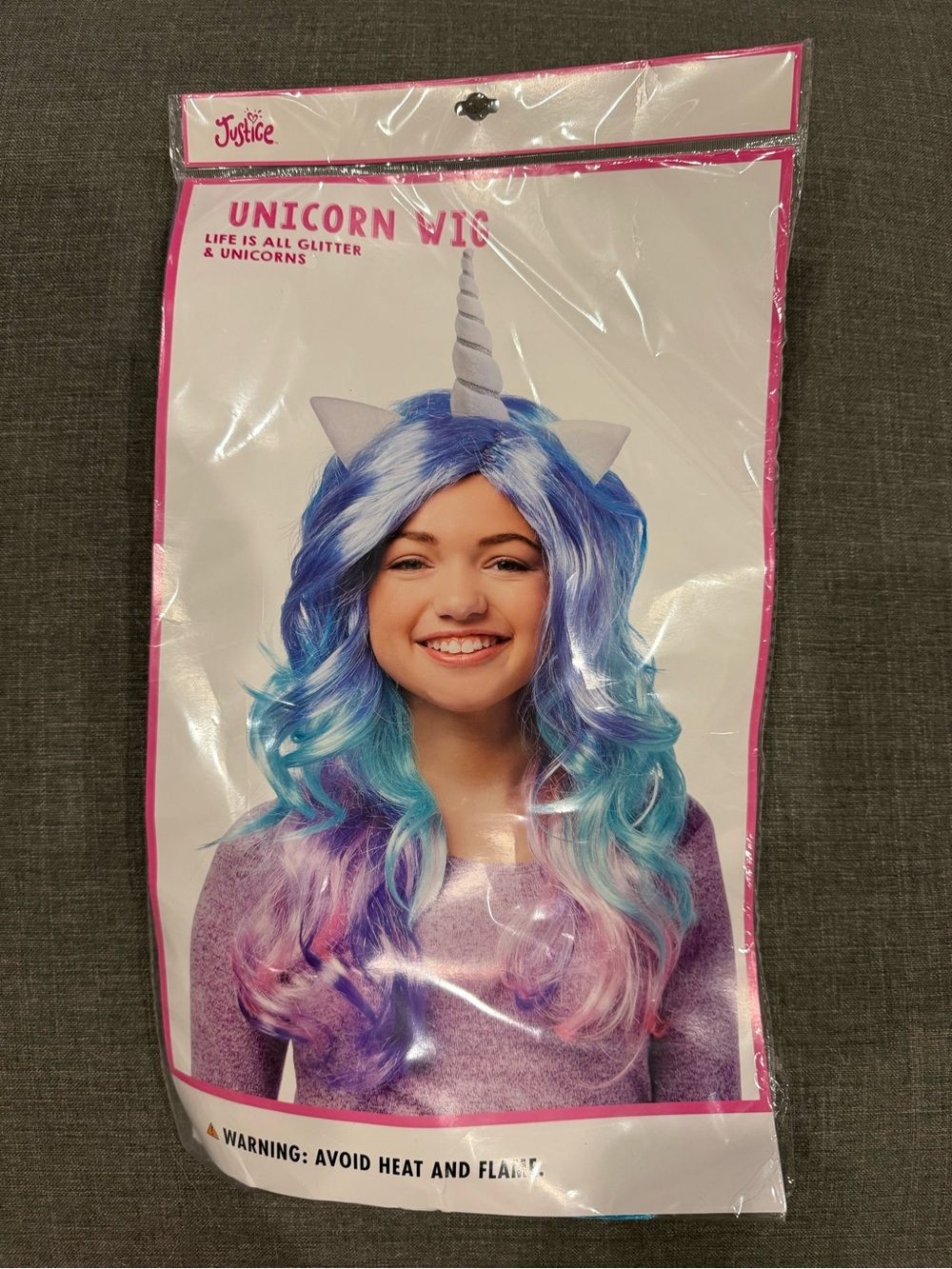 Justice Girls' Blue Purple Pink Unicorn Wig with Horn